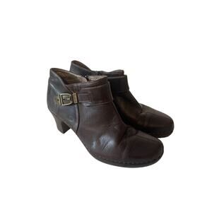 Josef Seibel Brown Leather Side Zip Buckle Bootie Women Size 38 (US 7.5)